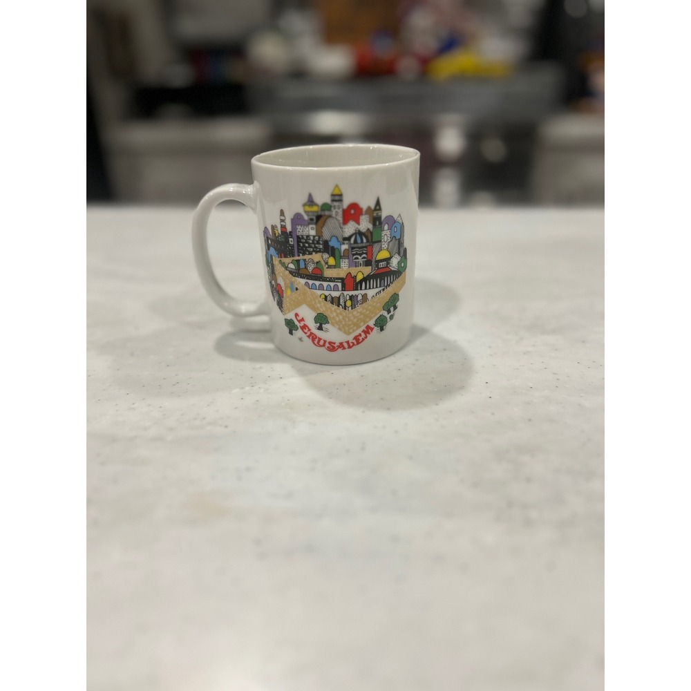 Jerusalem Skyline Ceramic Coffee Tea Mug Colorful Israel White Cup - Picture 2 of 4